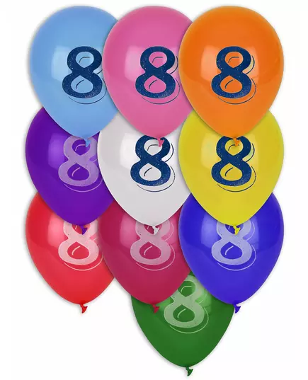 8 vícebarevných balónků číslo 8, 30 cm