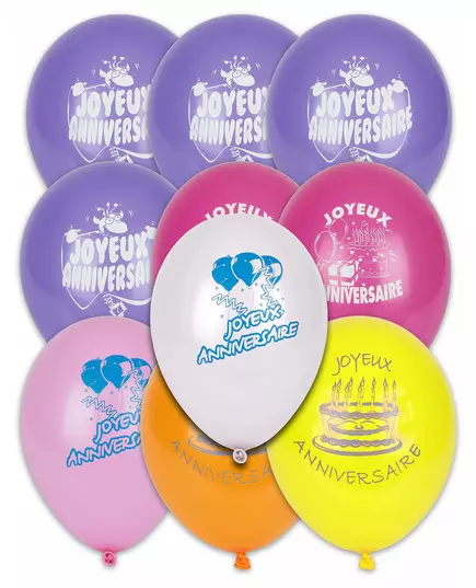 10 vícebarevných balónků Happy Birthday 30 cm