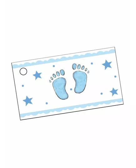 10 papírových štítků modré nožičky 9 x 2,5 cm