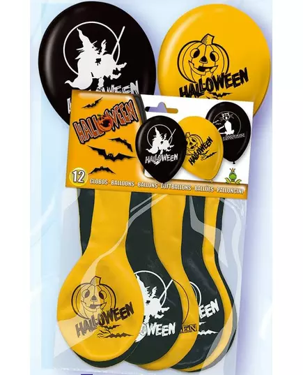 100 černo-oranžových halloweenských balónků 30 cm