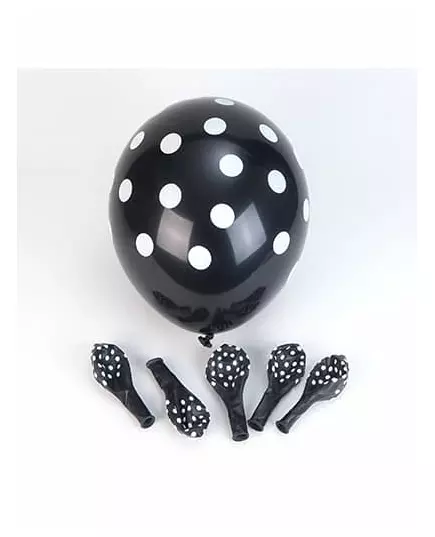 6 černých latexových balónků s bílými puntíky 30 cm