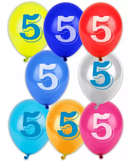 8 vícebarevných balónků číslo 5, 30 cm