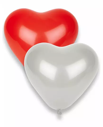 8 červeno-bílých srdcových latexových balónků 36 cm