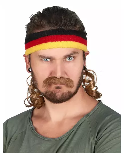 Černo-červeno-žlutá čelenka mullet s knírem