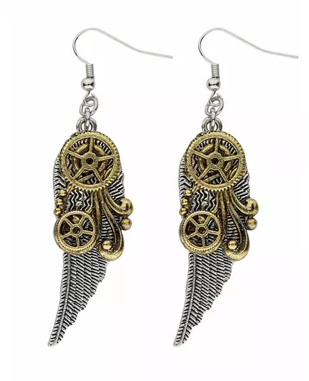Steampunk náušnice s ozubenými koly a peřím pro dospělé