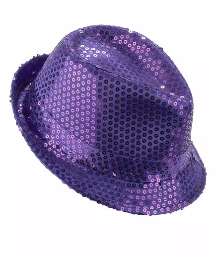 Fialový flitrovaný borsalino klobouk pro dospělé