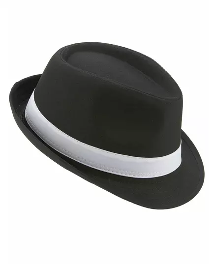Luxusní černý borsalino klobouk s bílou stuhou pro dospělé