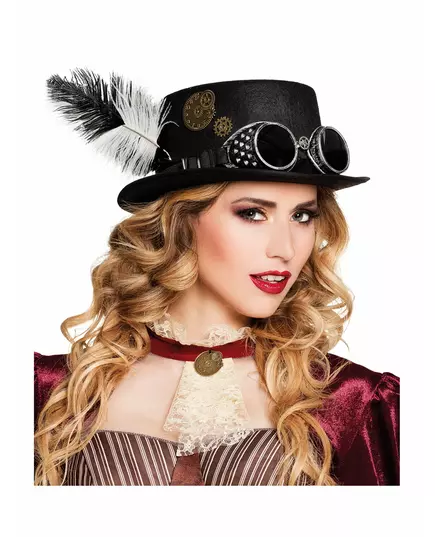 Steampunk klobouk s ozubenými koly a peřím pro dospělé