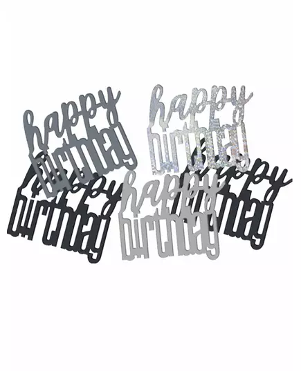 Šedo/černé konfety Happy Birthday