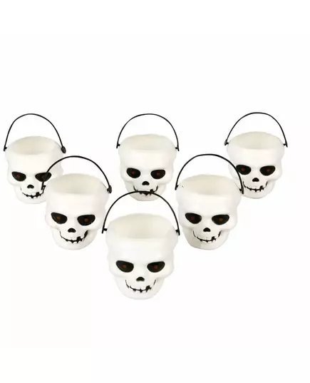 6 mini halloweenských kyblíků s lebkou
