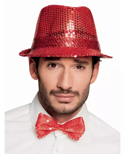 Červený flitrovaný motýlek pro dospělé