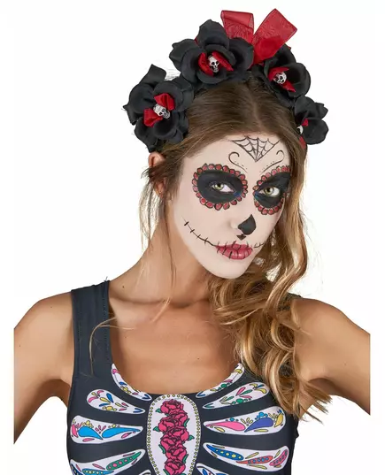 Černo-červená květinová čelenka pro dospělé, Day of the Dead