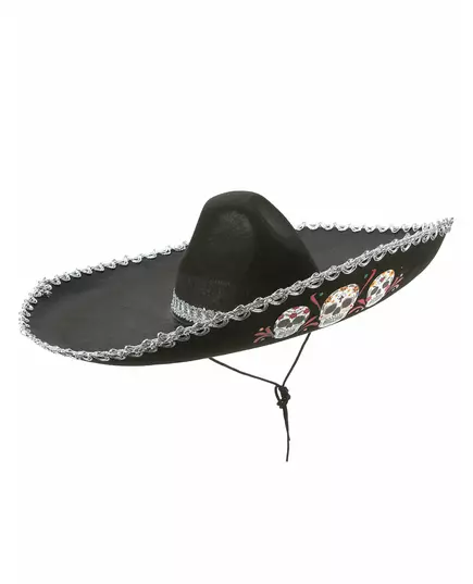 Černé sombrero Dia de Los Muertos se stříbrnou úpravou pro dospělé