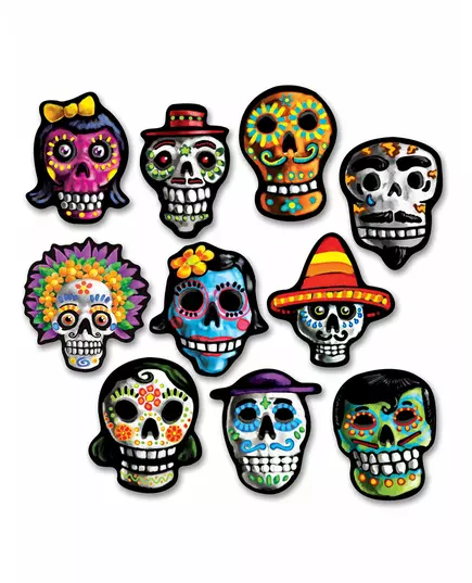 10 mini kartonových dekorací Dia de los Muertos 12 x 9 cm