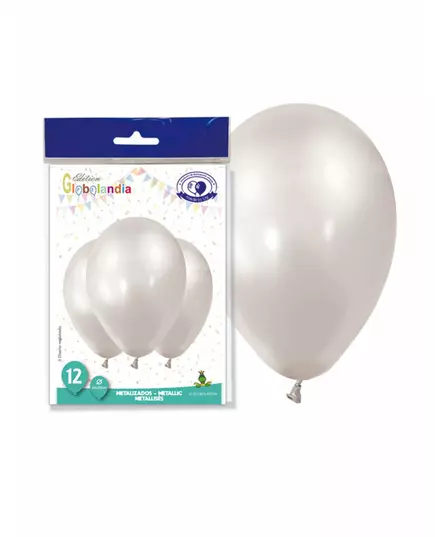 12 perleťově bílých metalických balónků 28 cm