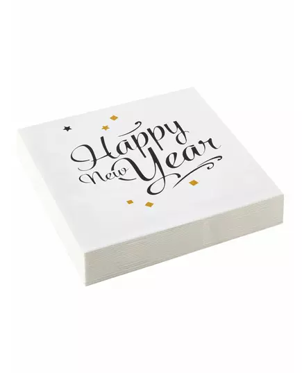 20 zlatých papírových ubrousků Happy New Year 33 x 33 cm