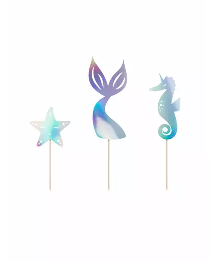 3 holografické toppery na dort Mermaid 24,5 cm