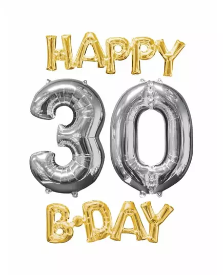 Happy Bday 30 zlatých a stříbrných fóliových balónků