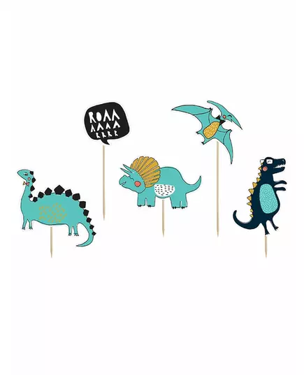 5 kartonových topperů na dort modrý dinosaurus 10,5–20 cm