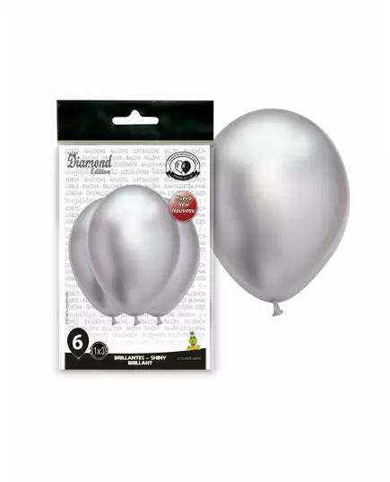 6 saténových stříbrných latexových balónků 31 × 39 cm