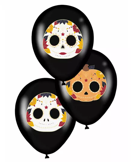 6 černých latexových balónků Dia de los Muertos 28 cm