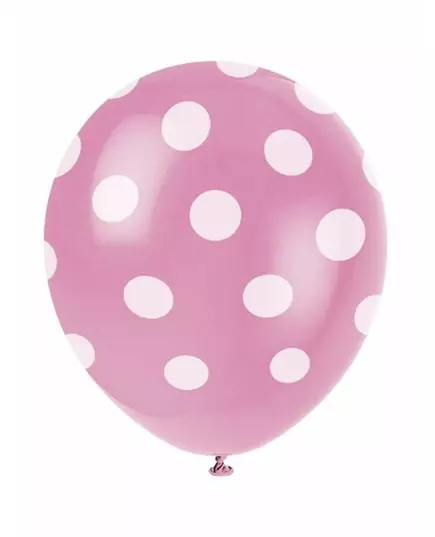 6 růžových latexových balónků s bílými puntíky 30 cm