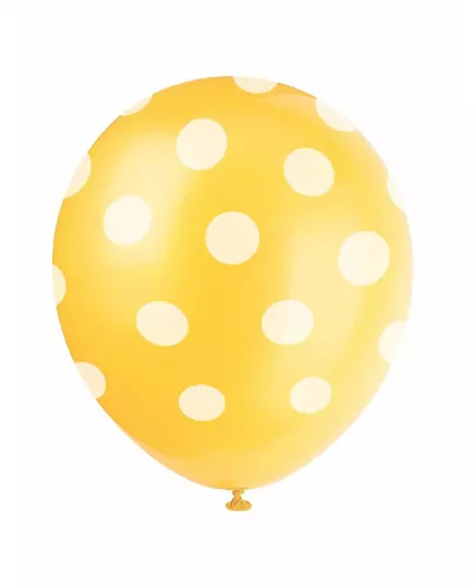 6 žlutých latexových balónků s bílými puntíky 30 cm