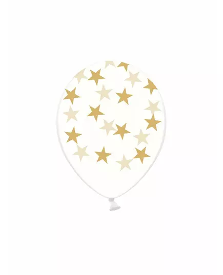 6 průhledných latexových balónků se zlatými hvězdami 30 cm