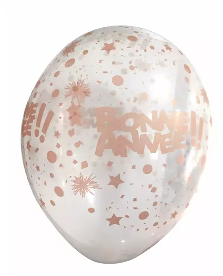 6 průhledných balónků Happy New Year rose gold 30 cm