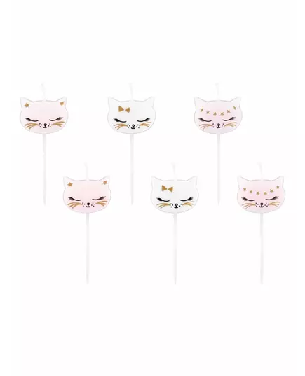6 narozeninových svíček bílé a růžové kotě 2 cm