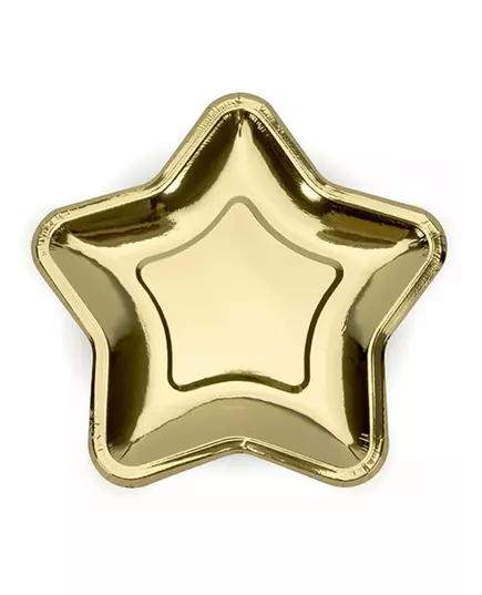 6 malých zlatých metalických hvězdných kartonových talířů 18 cm