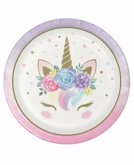 8 papírových talířů White Fairy Unicorn 23 cm