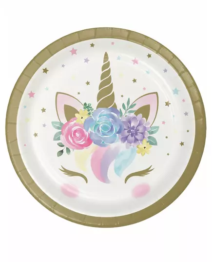 8 malých papírových talířů White Fairy Unicorn 18 cm