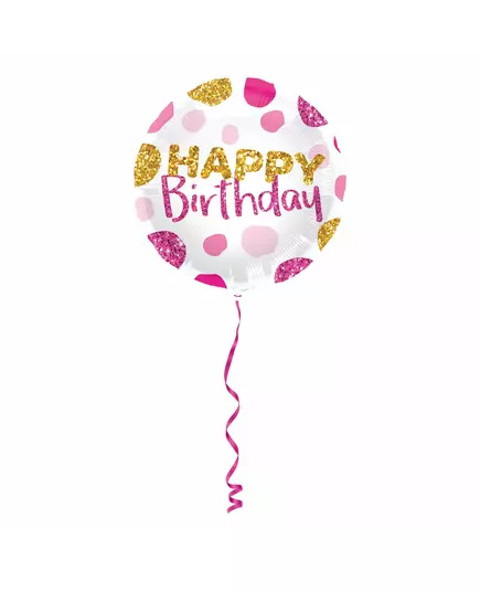 Růžovo-zlatý fóliový balónek Happy Birthday 45 cm