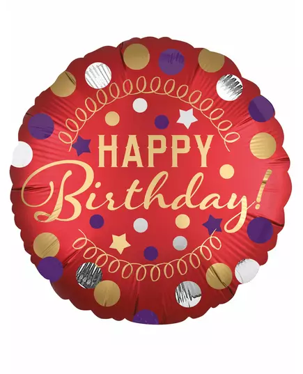 Červený saténový fóliový balónek Happy Birthday 45 cm