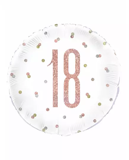 Fóliový balónek 18 bílý a růžový glitter 45 cm