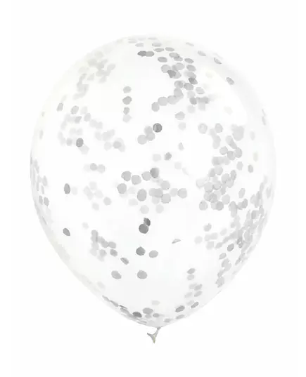 6 průhledných latexových balónků se stříbrnými konfetami 30 cm