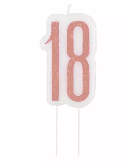 Svíčka na špejli 18 let růžový glitter 7 cm