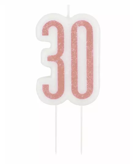 Svíčka na špejli 30 let růžový glitter 7 cm