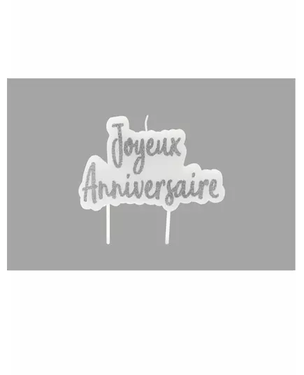Stříbrná třpytivá svíčka Happy Birthday na špejli 8 × 5 cm