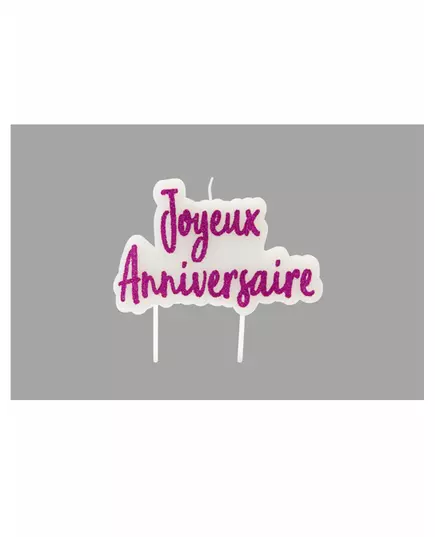 Fuchsiová třpytivá svíčka Happy Birthday na špejli 8 × 5 cm