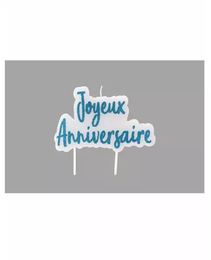 Tyrkysová třpytivá svíčka Happy Birthday na špejli 8 × 5 cm
