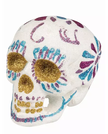 Třpytivá dekorace lebka 16 X 14 cm Day of the Dead
