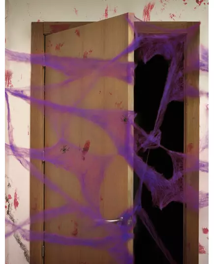 Fialová pavučina s pavouky 20 g Halloween