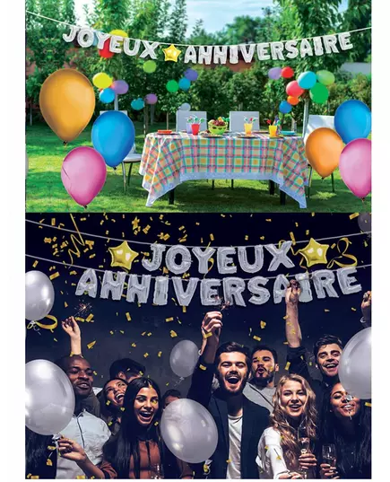 6 m stříbrná balónková girlanda Happy Birthday