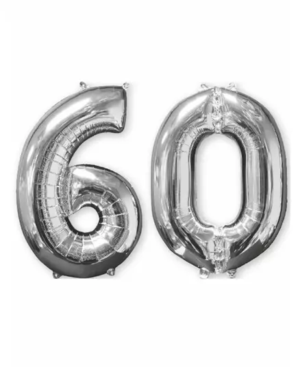 Sada 2 fóliových balónků 66 cm stříbrné číslo 60