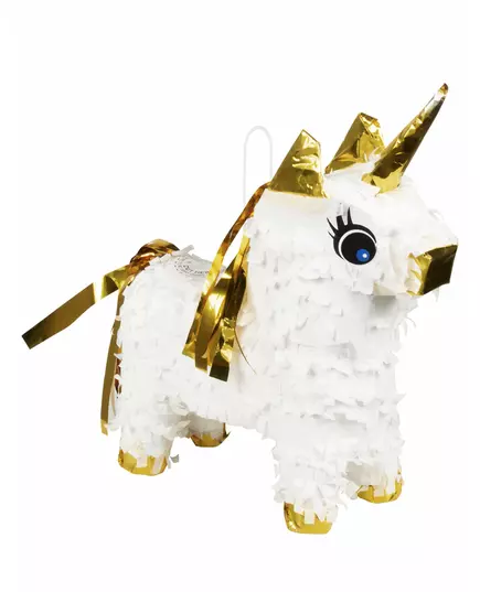 Mini piñata jednorožec bílá a zlatá 21 x 17 cm