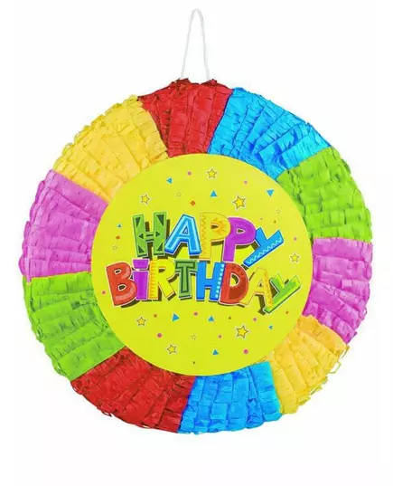 Kulatá vícebarevná piñata Happy Birthday 40 cm