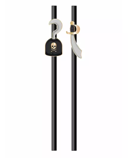 10 kartonových brček pirát – černé 20 cm