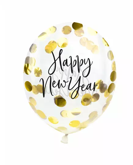 3 latexové balónky „Happy New Year“ se zlatými konfety 27 cm